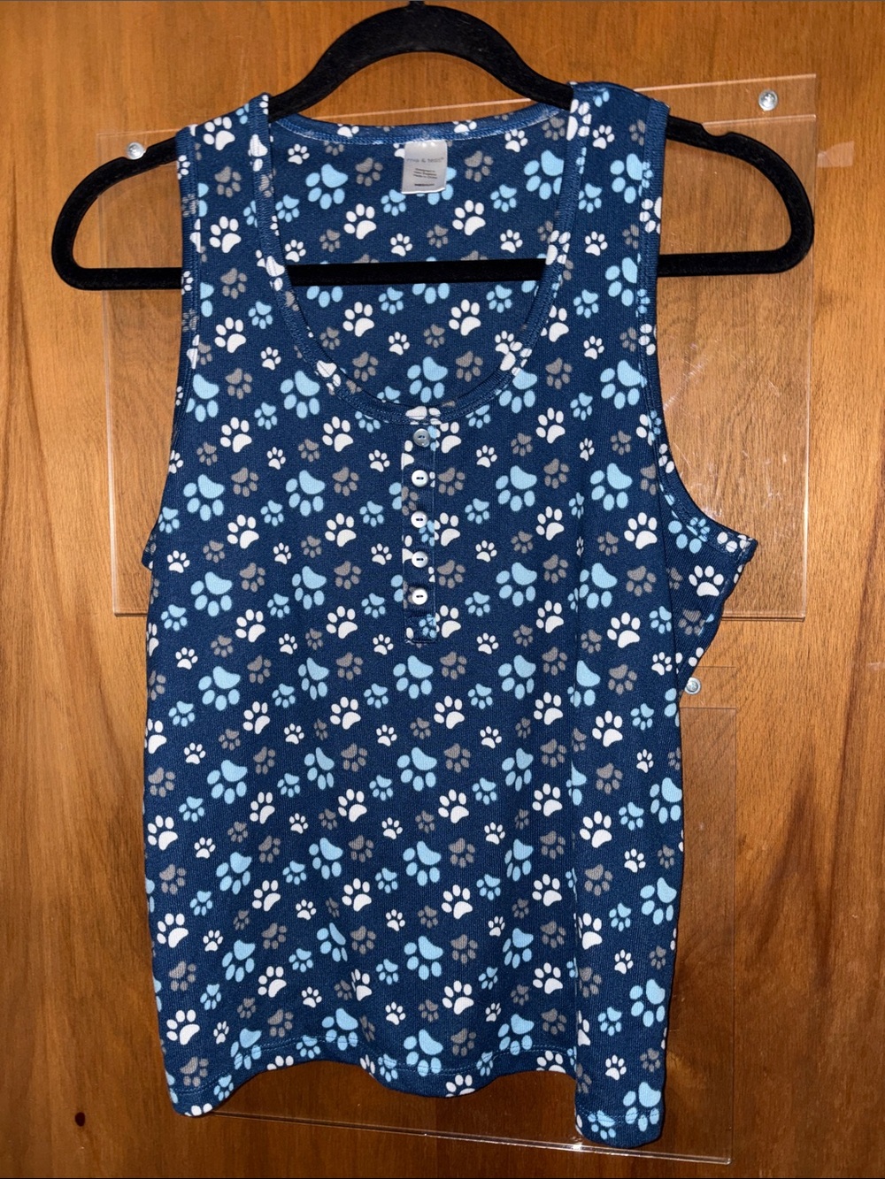 Mia & Tess Women’s Navy Paw-Print Henley Tank Top